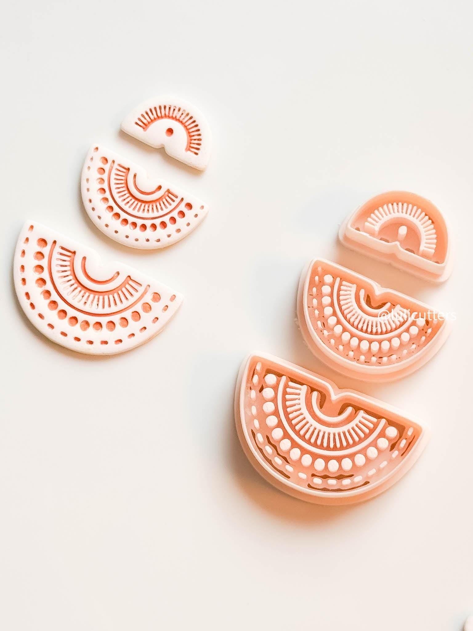 Boho Sunburst Semi-Circle Clay Cutter Set Bold Imprint Earring Design - 3 pieces