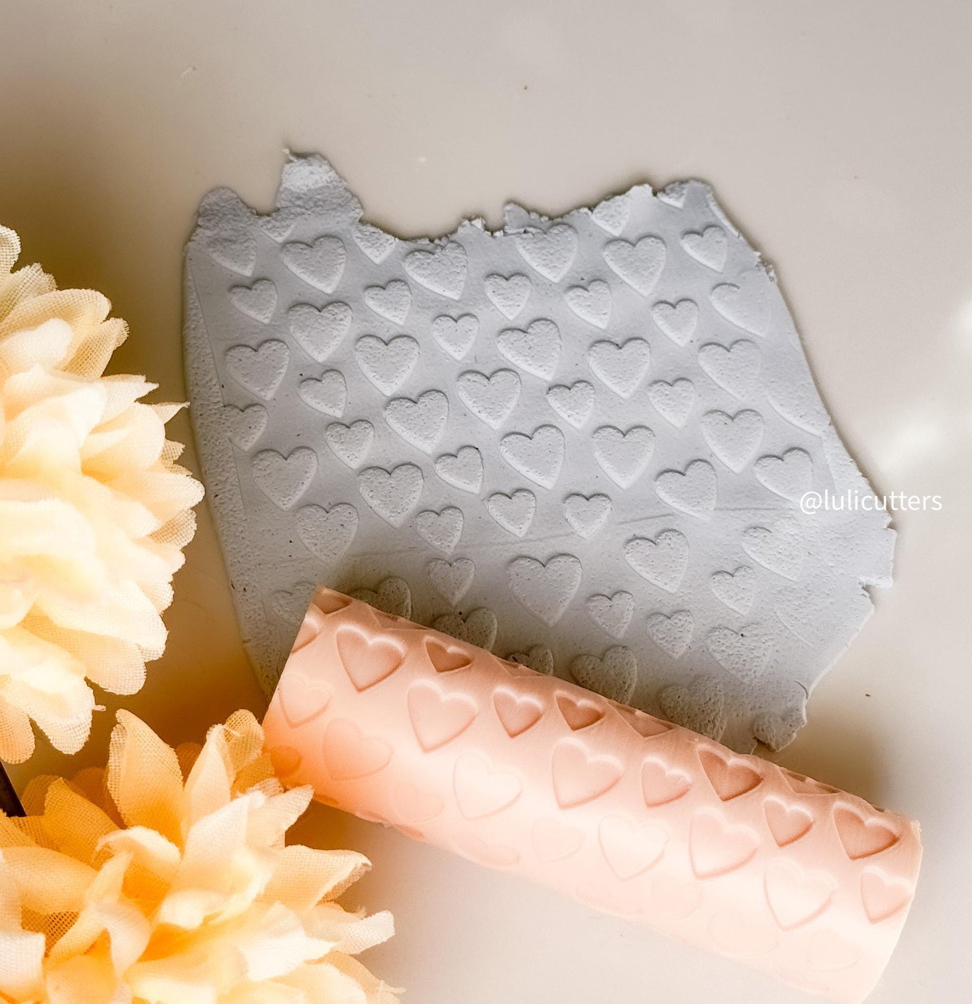 Mini Hearts Texture Roller for Polymer Clay Embossed Pattern Rolling Pin
