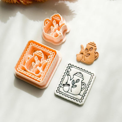 Teapot Clay Cutter Set, Leafy Teapot & Cup with Scalloped Frame
