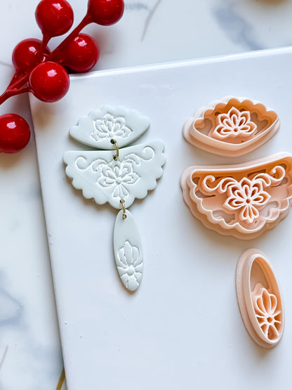 Floral Fan Polymer Clay Cutter Set Elegant Embossed Earring Shapes