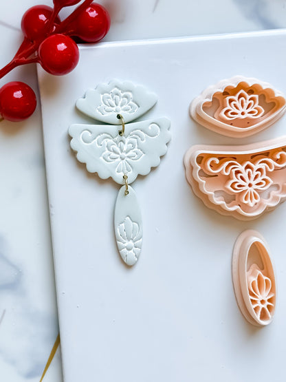 Floral Fan Polymer Clay Cutter Set Elegant Embossed Earring Shapes