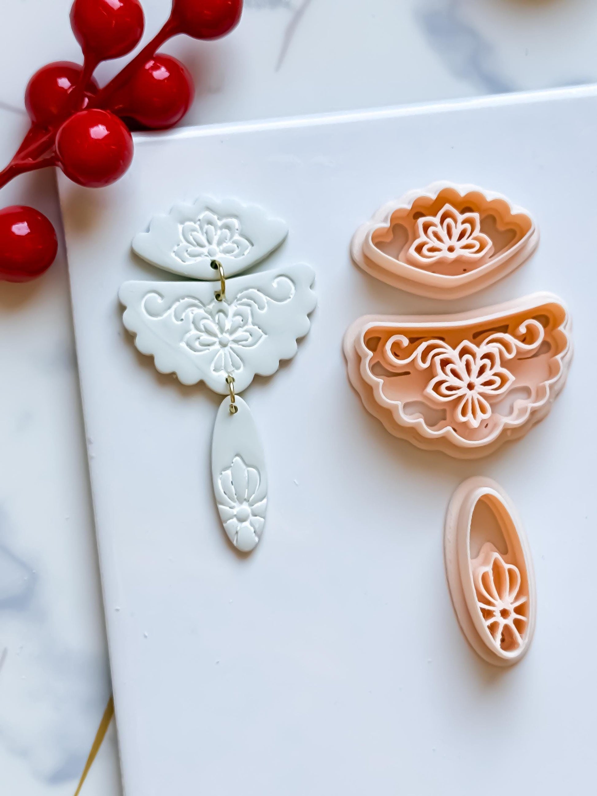 Floral Fan Polymer Clay Cutter Set Elegant Embossed Earring Shapes