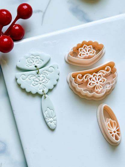 Floral Fan Polymer Clay Cutter Set Elegant Embossed Earring Shapes