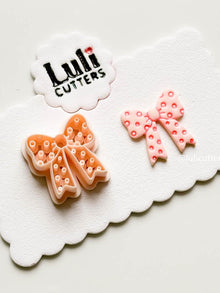 Polka Dot Bow Clay Cutter: 30mm Earring Charm with Raised Imprints