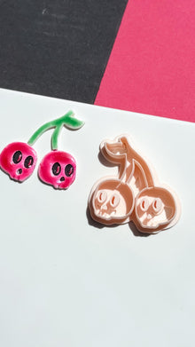 Cherry Skull Clay Cutter 45 mm Halloween Earring Cutter with Double Skulls & Stem Detail