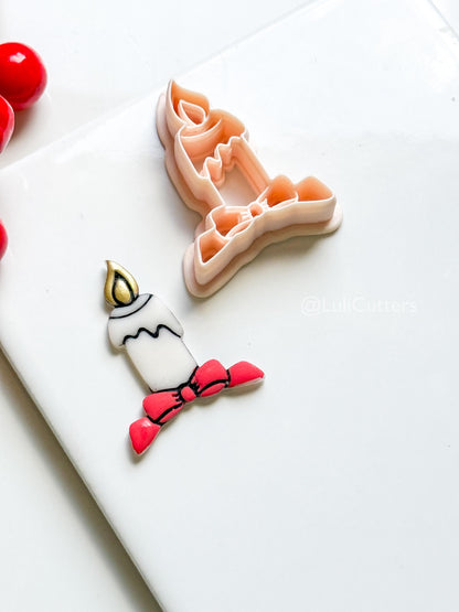 Christmas Candle Clay Cutter – Bow Detail Holiday Polymer Clay Earring Shape