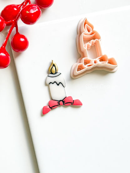 Christmas Candle Clay Cutter – Bow Detail Holiday Polymer Clay Earring Shape