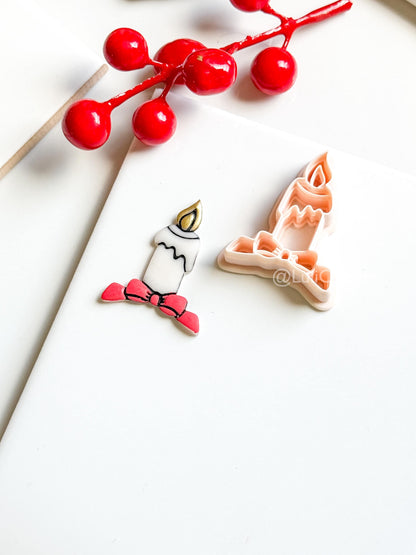 Christmas Candle Clay Cutter – Bow Detail Holiday Polymer Clay Earring Shape