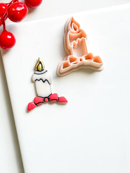 Christmas Candle Clay Cutter – Bow Detail Holiday Polymer Clay Earring Shape