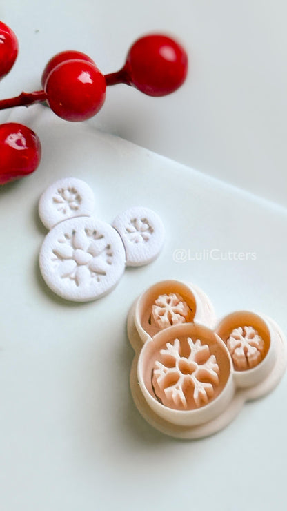 Snowflake Mouse Clay Cutter – Christmas Polymer Clay Earring or Ornament Shape