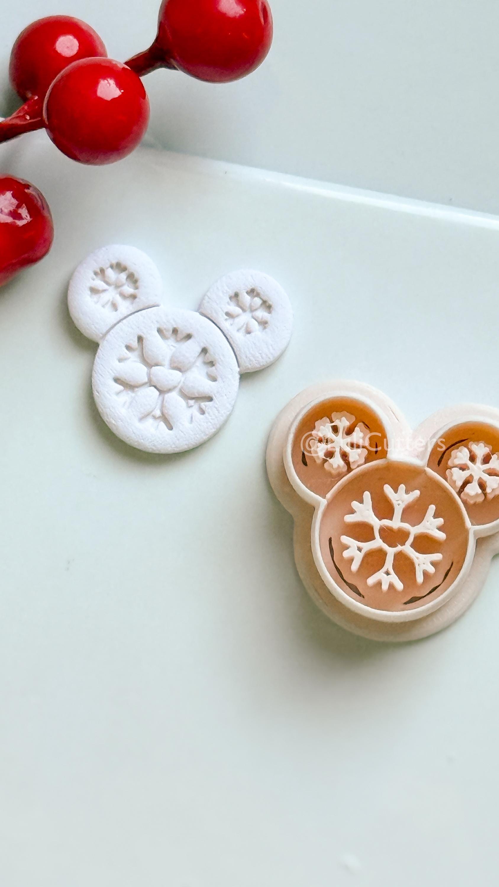Snowflake Mouse Clay Cutter – Christmas Polymer Clay Earring or Ornament Shape