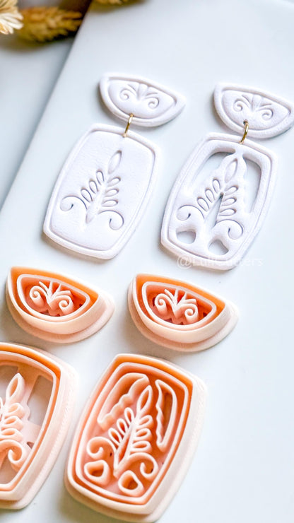 Boho Ornamental Floral Clay Cutter Set – Two Versions: Imprint & Cutout Design