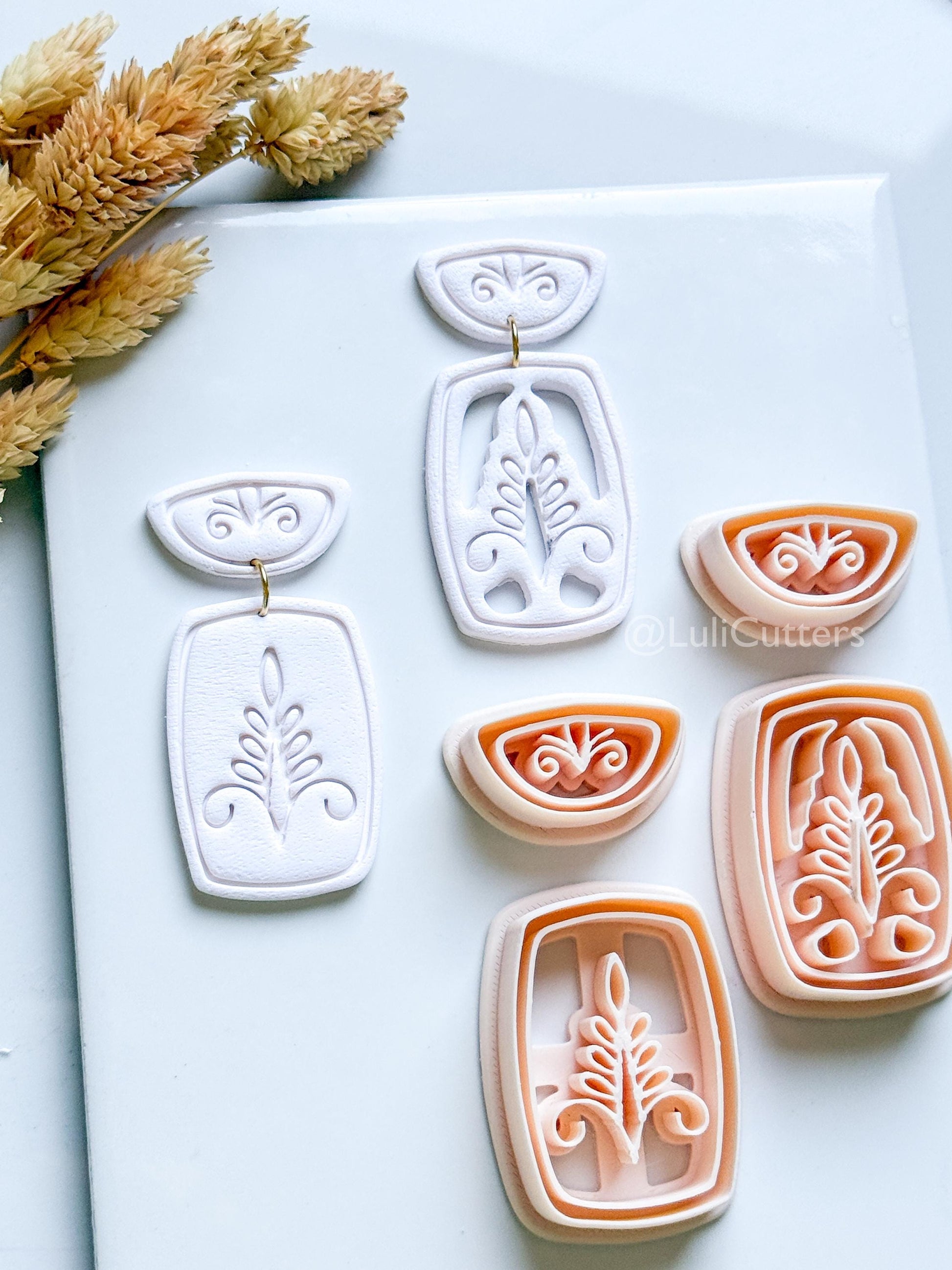 Boho Ornamental Floral Clay Cutter Set – Two Versions: Imprint & Cutout Design