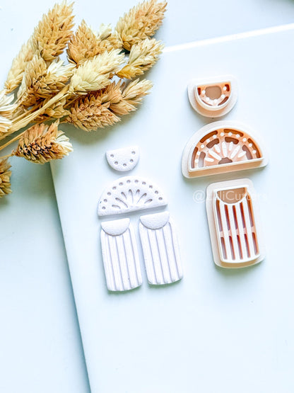 Boho Sunburst Clay Cutter Set: Arch Fringe Earring Design