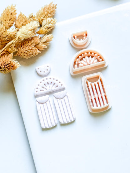 Boho Sunburst Clay Cutter Set: Arch Fringe Earring Design