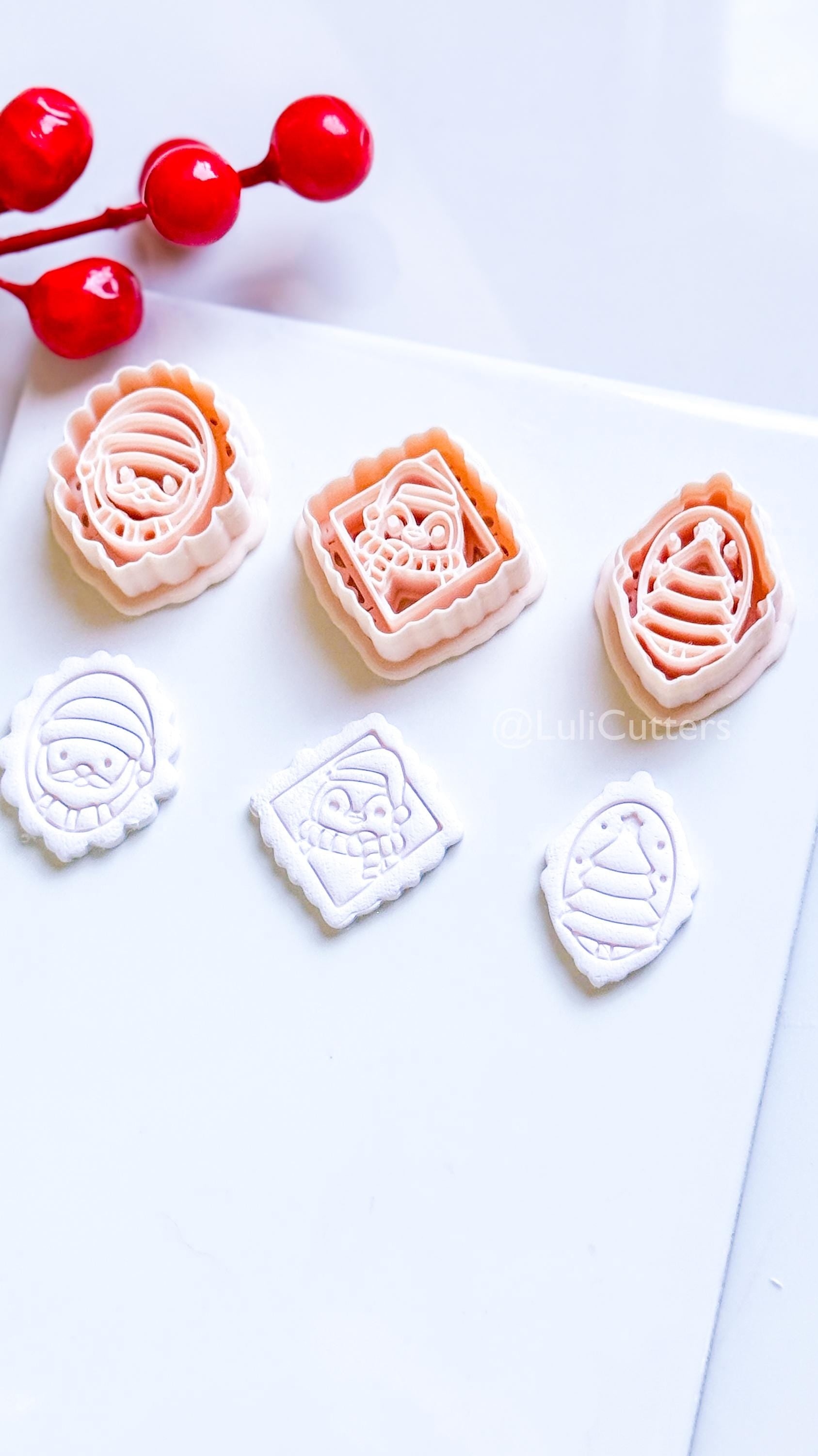 Framed Christmas Clay Cutter Set – Santa, Tree & Penguin Polymer Clay Earring Shapes