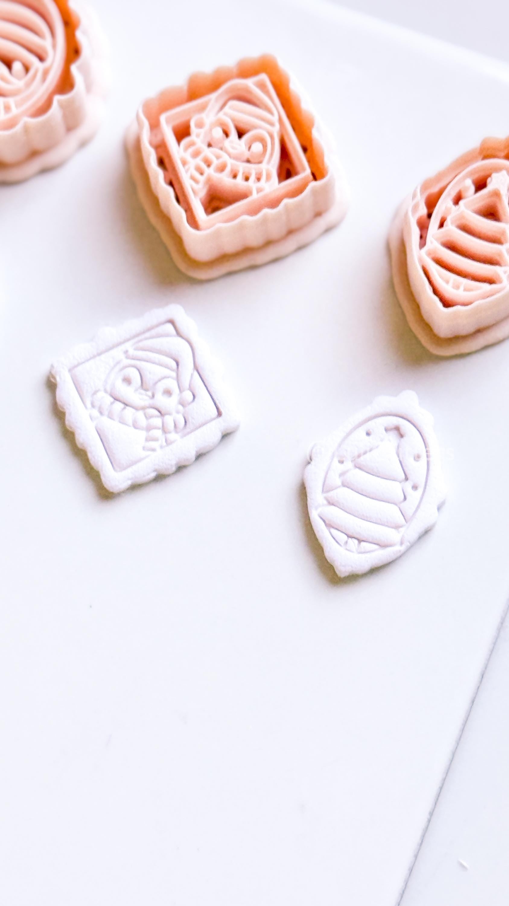 Framed Christmas Clay Cutter Set – Santa, Tree & Penguin Polymer Clay Earring Shapes