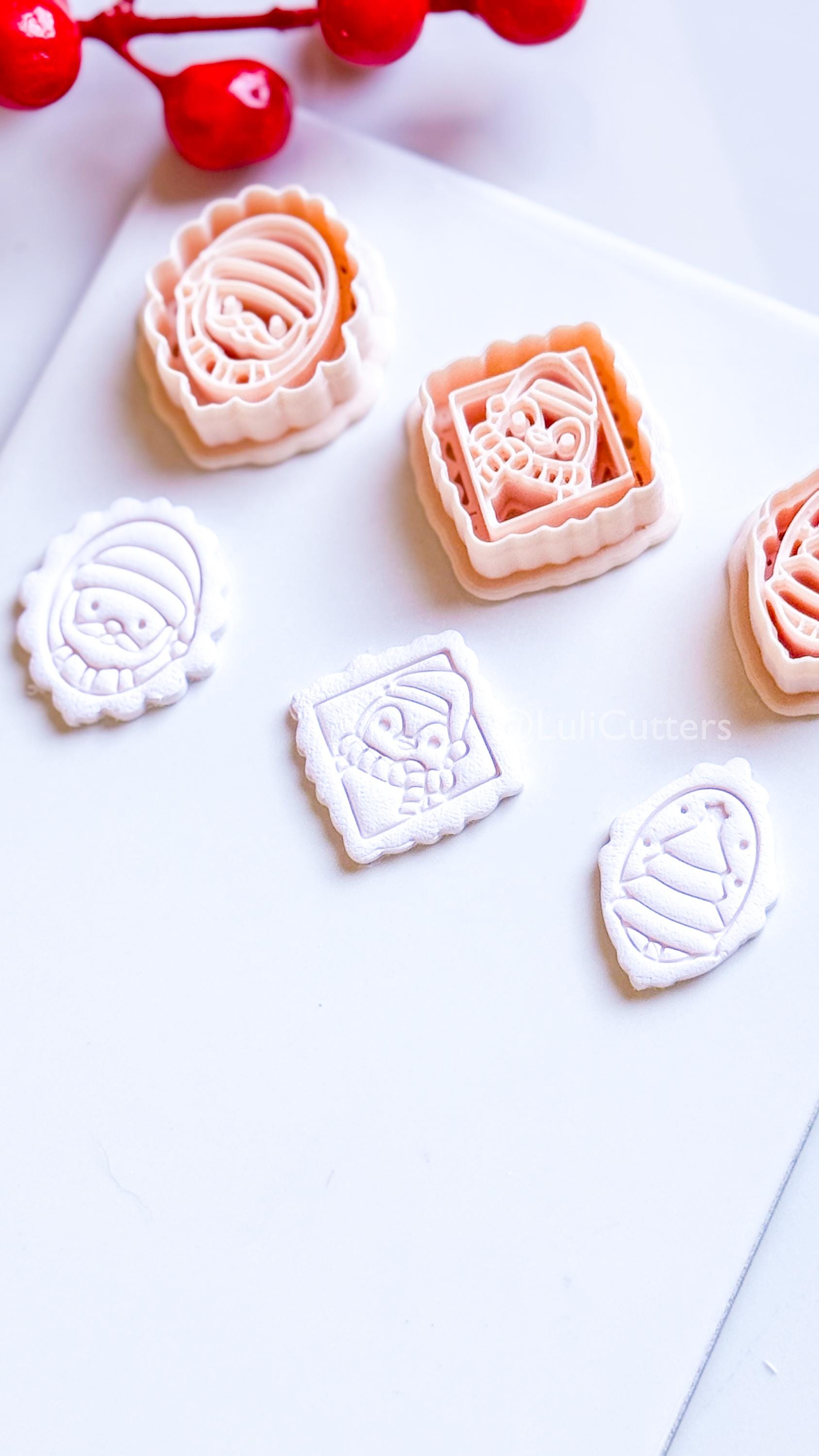 Framed Christmas Clay Cutter Set – Santa, Tree & Penguin Polymer Clay Earring Shapes