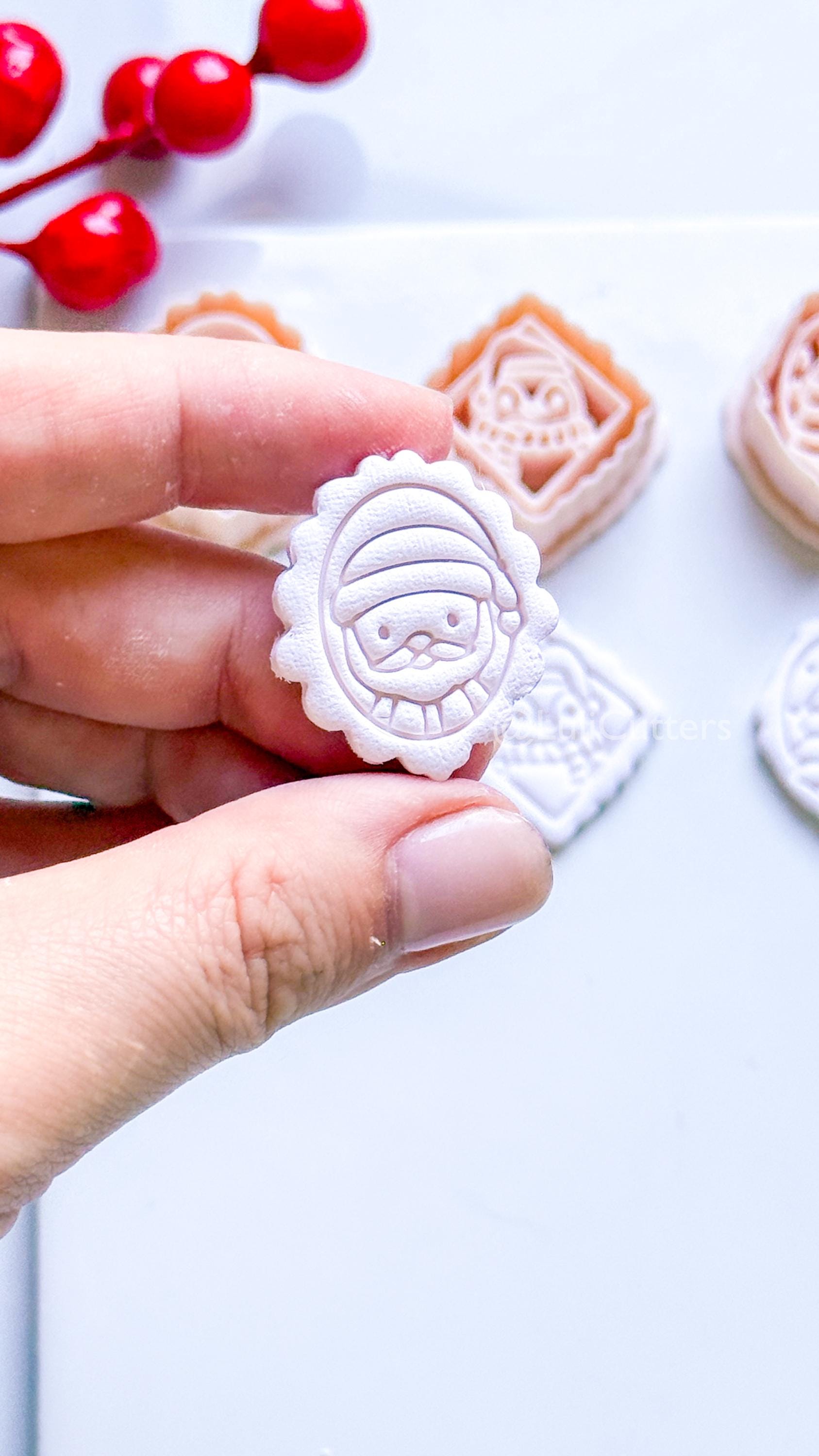 Framed Christmas Clay Cutter Set – Santa, Tree & Penguin Polymer Clay Earring Shapes