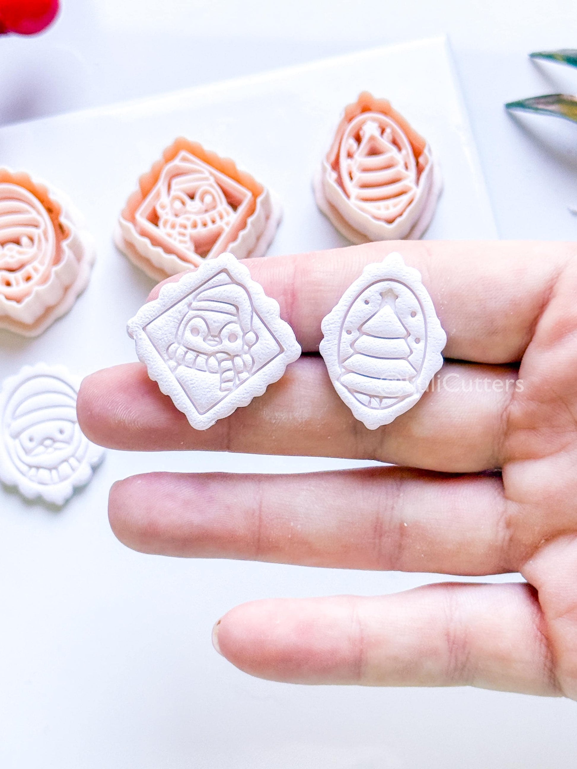 Framed Christmas Clay Cutter Set – Santa, Tree & Penguin Polymer Clay Earring Shapes