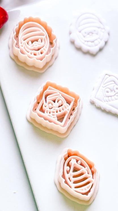 Framed Christmas Clay Cutter Set – Santa, Tree & Penguin Polymer Clay Earring Shapes