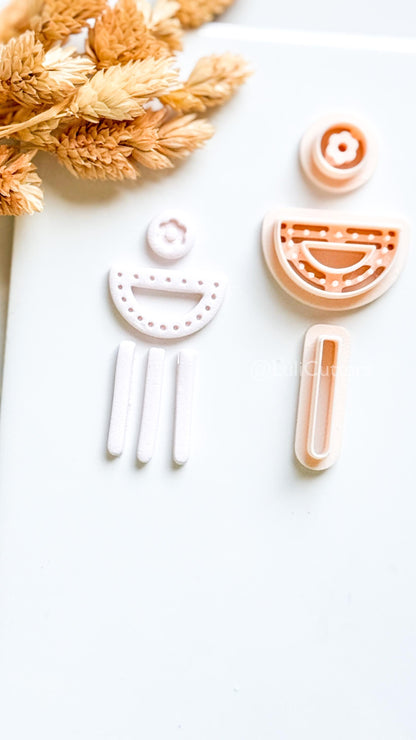 Boho Clay Cutter Set: Arch, Flower, Fringe Polymer Earring Cutters