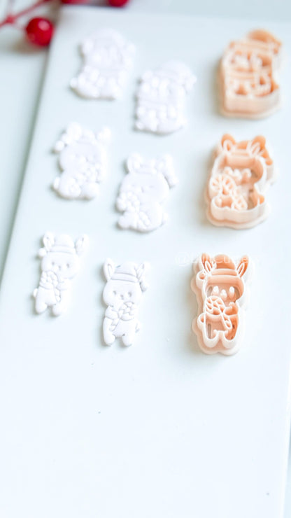 Christmas Bunny & Hamster Clay Cutter Set – Holiday Animals with Candy Cane Polymer Clay Tools