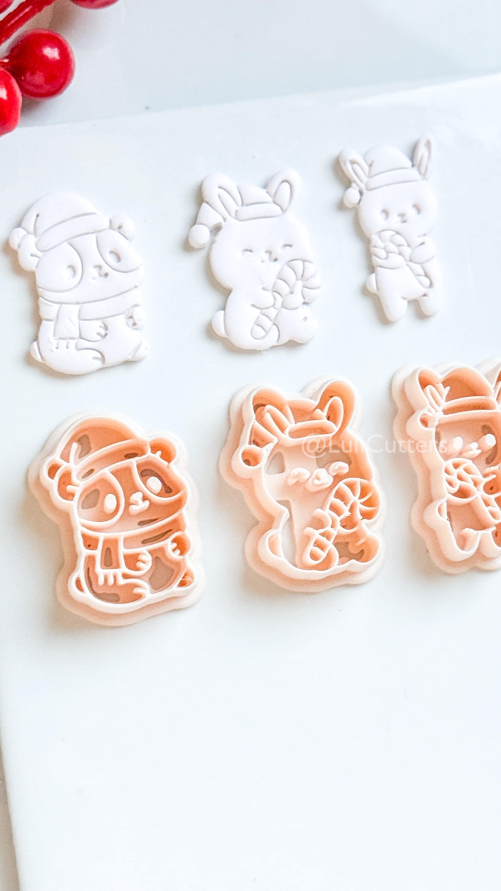 Christmas Bunny & Hamster Clay Cutter Set – Holiday Animals with Candy Cane Polymer Clay Tools