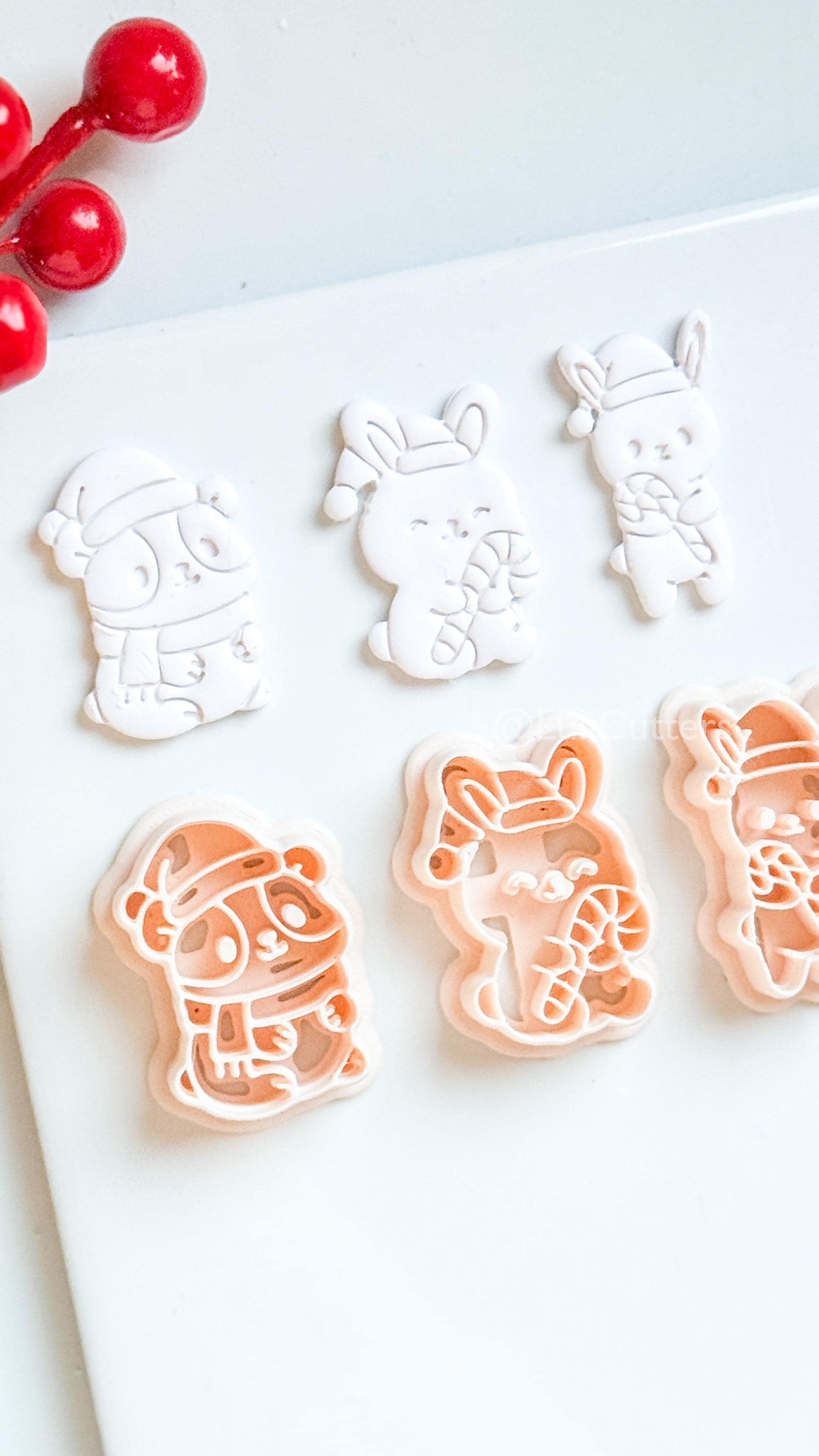 Christmas Bunny & Hamster Clay Cutter Set – Holiday Animals with Candy Cane Polymer Clay Tools