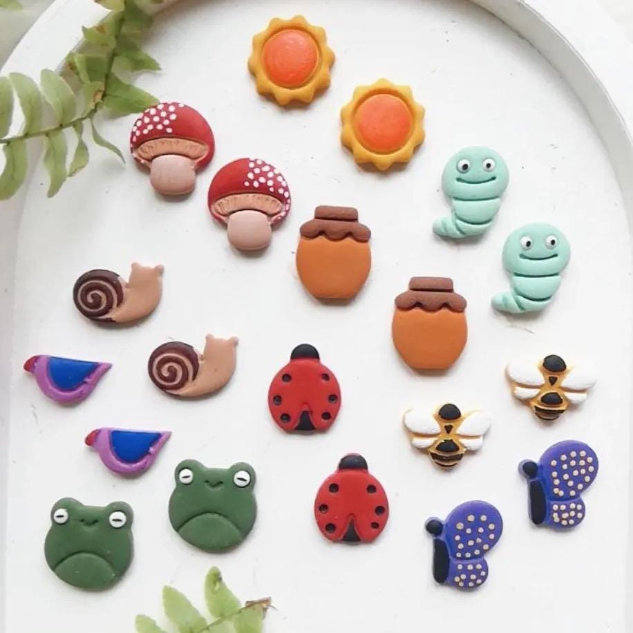 Spring Clay Cutter Set: 12mm Bee, Flower, Mushroom - Polymer Clay Earring Tools