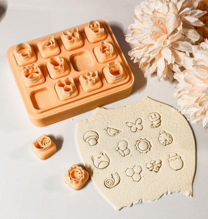 Spring Clay Cutter Set: 12mm Bee, Flower, Mushroom - Polymer Clay Earring Tools