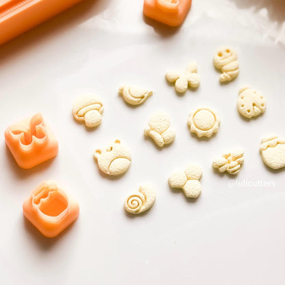 Spring Clay Cutter Set: 12mm Bee, Flower, Mushroom - Polymer Clay Earring Tools