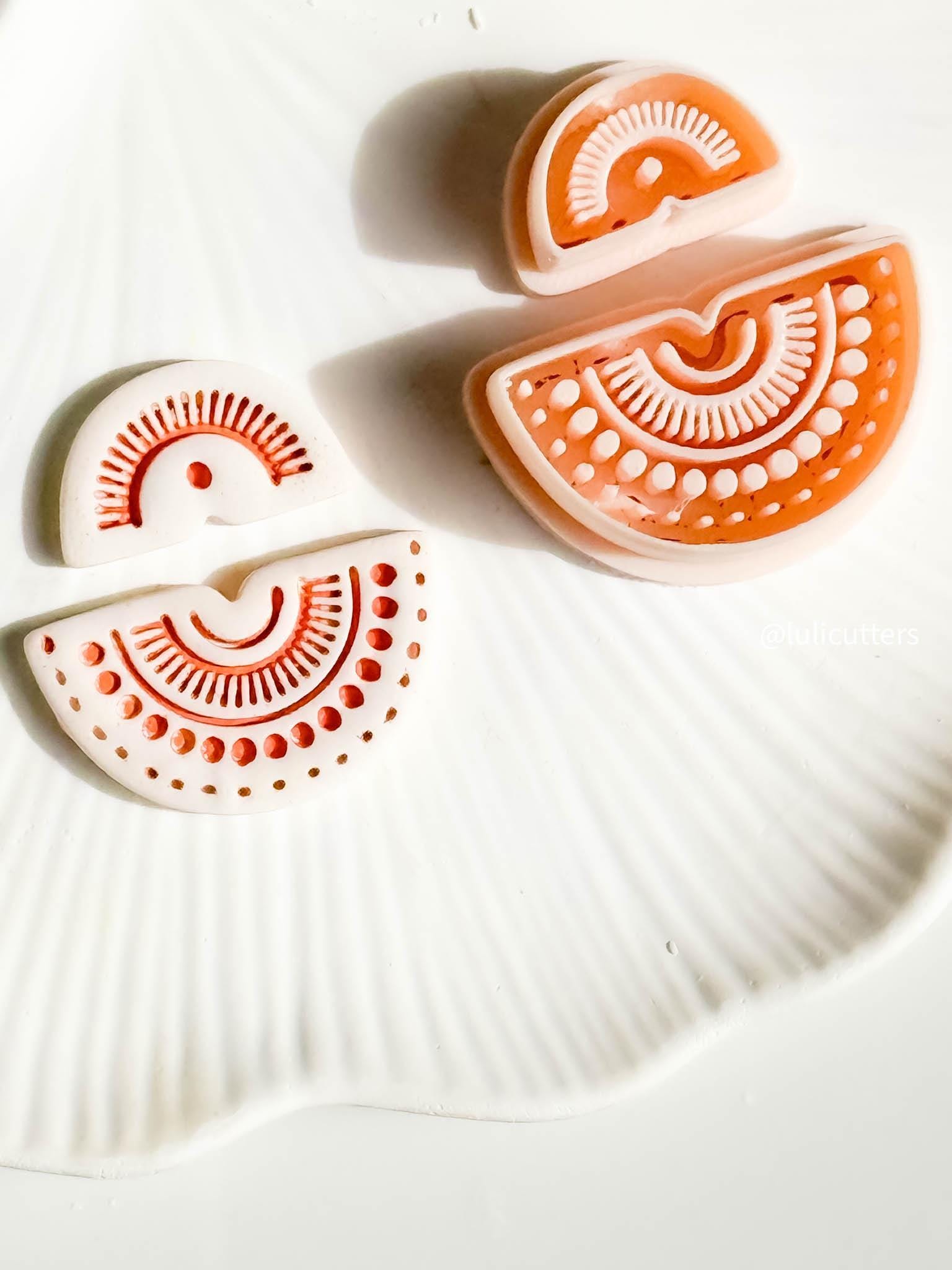 Mini Tribal Sunburst Clay Cutter Set 2-Piece Ethnic Semi-Circle Earring Design