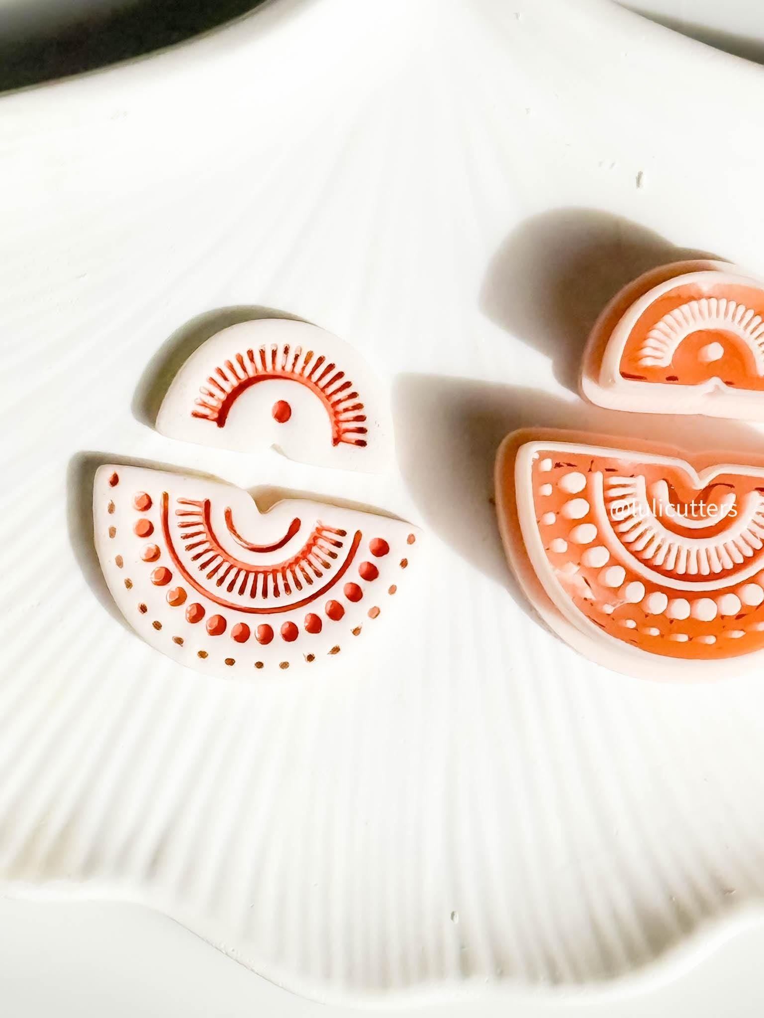 Mini Tribal Sunburst Clay Cutter Set 2-Piece Ethnic Semi-Circle Earring Design