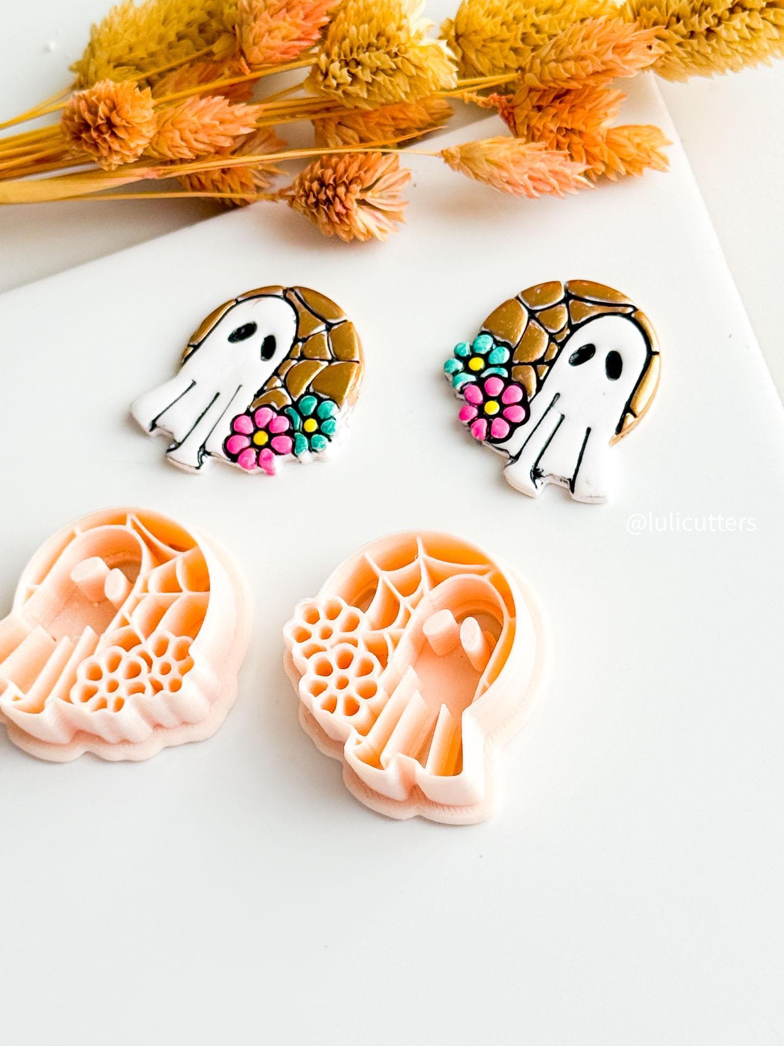 Ghost Clay Cutter: Halloween Floral Jewelry, Polymer Clay Charms