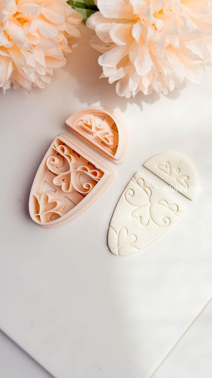 Heart Scroll Earring Cutter Set Includes Top Half-Circle + Faux Ceramic Base