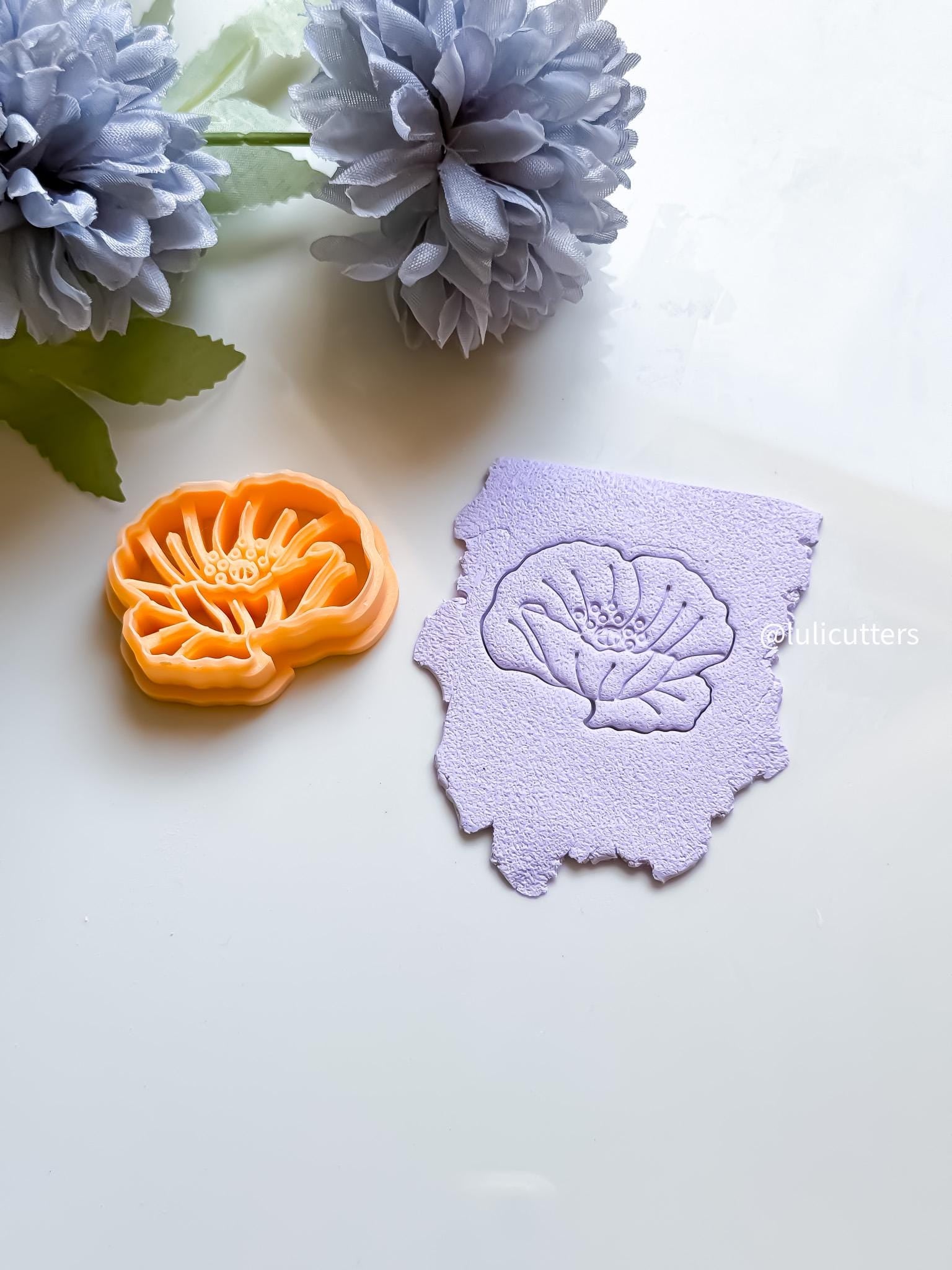Poppy Flower Clay Cutter | Floral Polymer Clay Stamp (42mm)