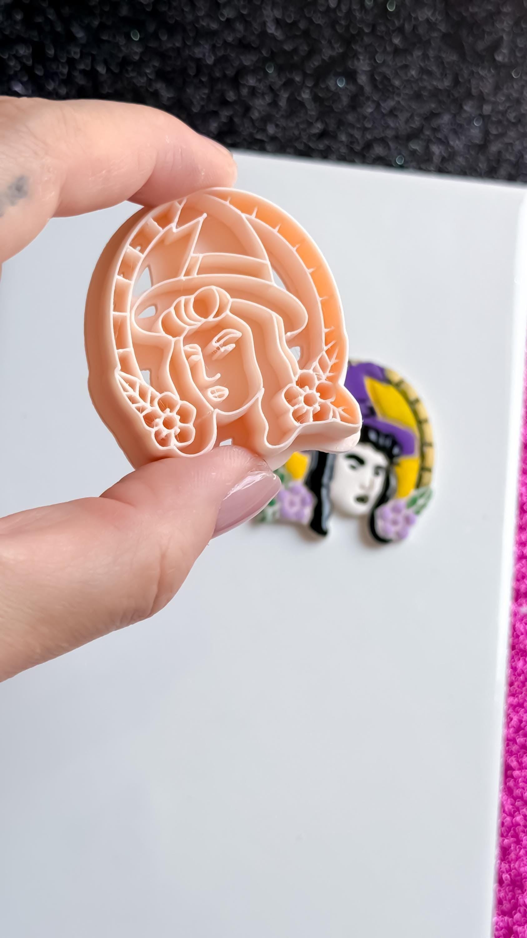 Witch Portrait Clay Cutter: Halloween Floral Hat Cameo Mold