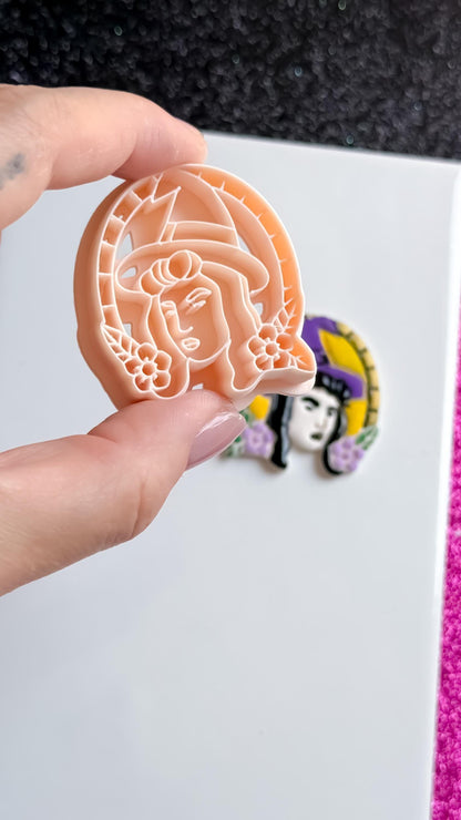 Witch Portrait Clay Cutter: Halloween Floral Hat Cameo Mold