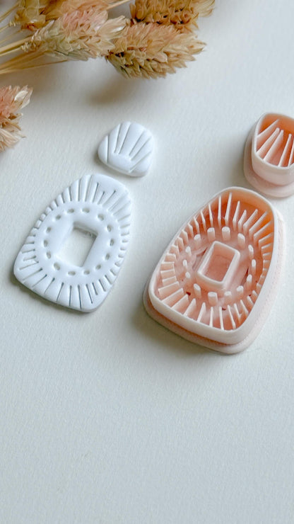 Sunburst Polymer Clay Cutter Set: Geometric Jewelry Design with Deboss