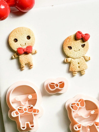 Gingerbread Boy and Girl Polymer Clay Cutters Christmas Embossed Shapes
