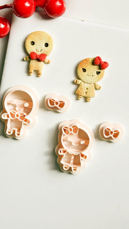 Gingerbread Boy and Girl Polymer Clay Cutters Christmas Embossed Shapes