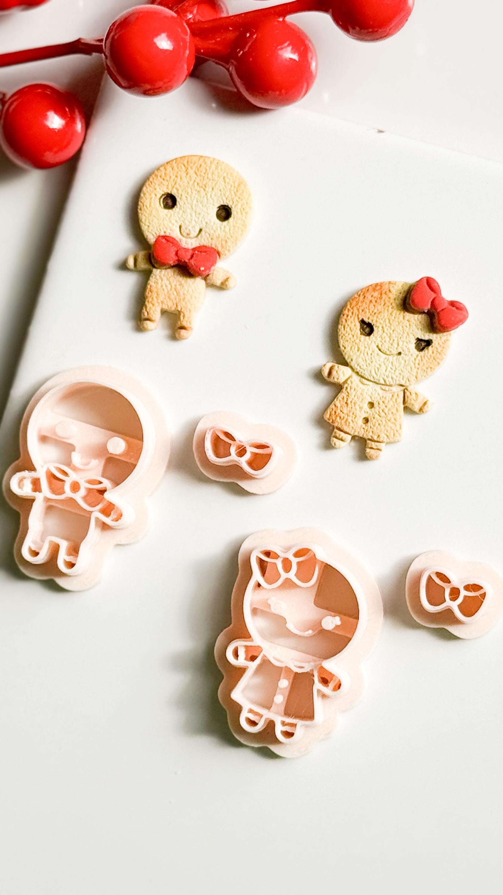 Gingerbread Boy and Girl Polymer Clay Cutters Christmas Embossed Shapes