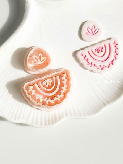 Boho Floral Arch Clay Cutter Set Includes Scalloped Base + Leafy Topper