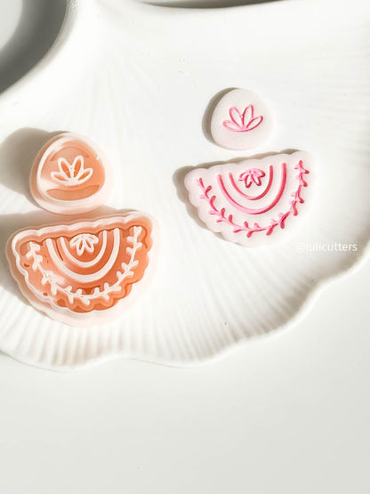 Boho Floral Arch Clay Cutter Set Includes Scalloped Base + Leafy Topper
