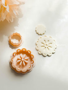 Scalloped Floral Earring Cutter Set Includes Faux Ceramic Style Base + Topper