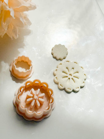 Scalloped Floral Earring Cutter Set Includes Faux Ceramic Style Base + Topper