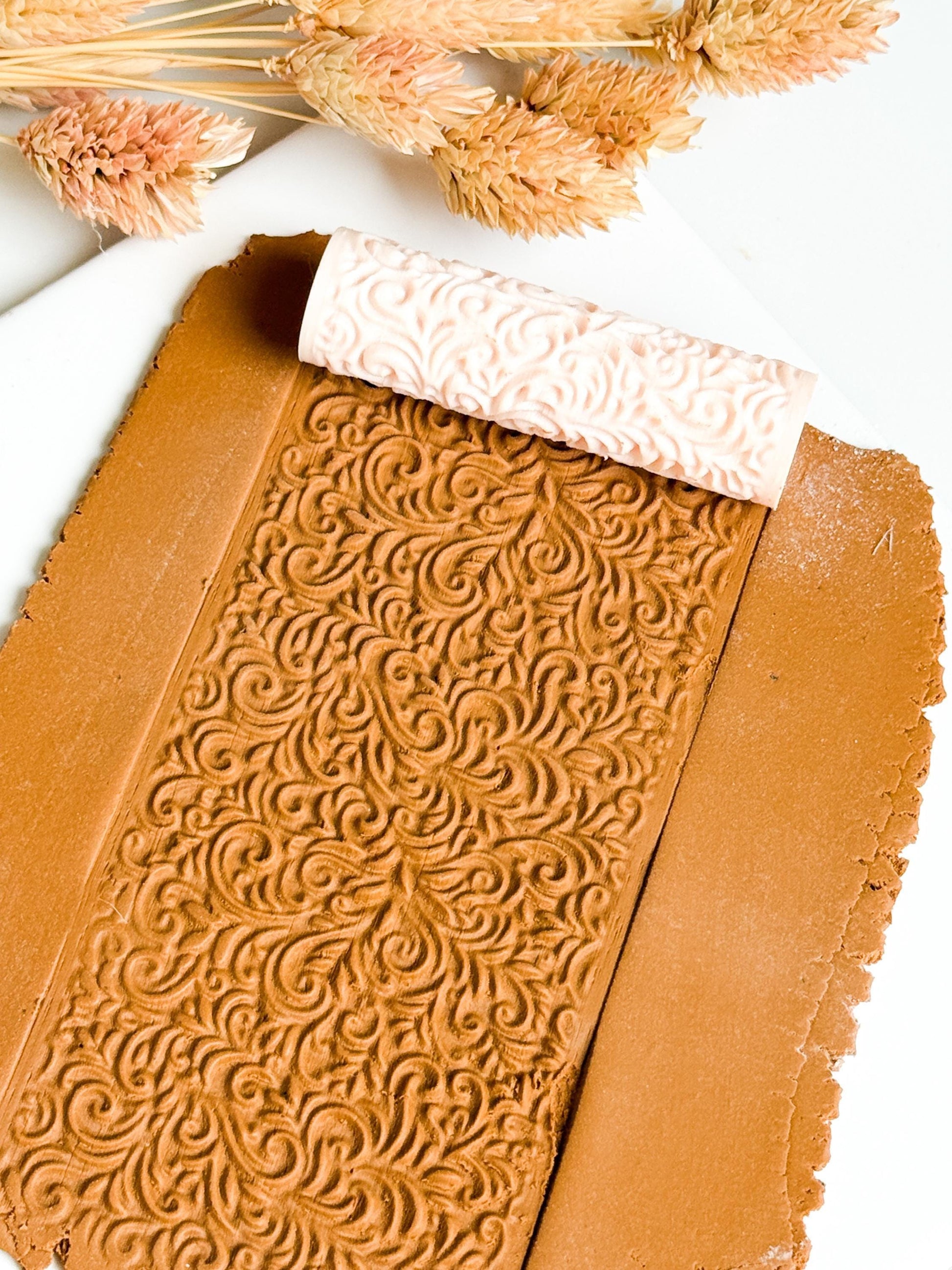Baroque Swirl Texture Roller for Polymer Clay: Ornate Vine Pattern