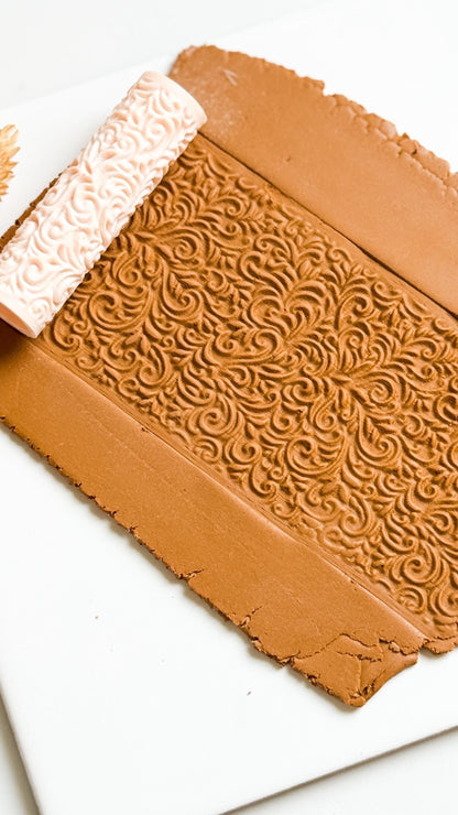 Baroque Swirl Texture Roller for Polymer Clay: Ornate Vine Pattern