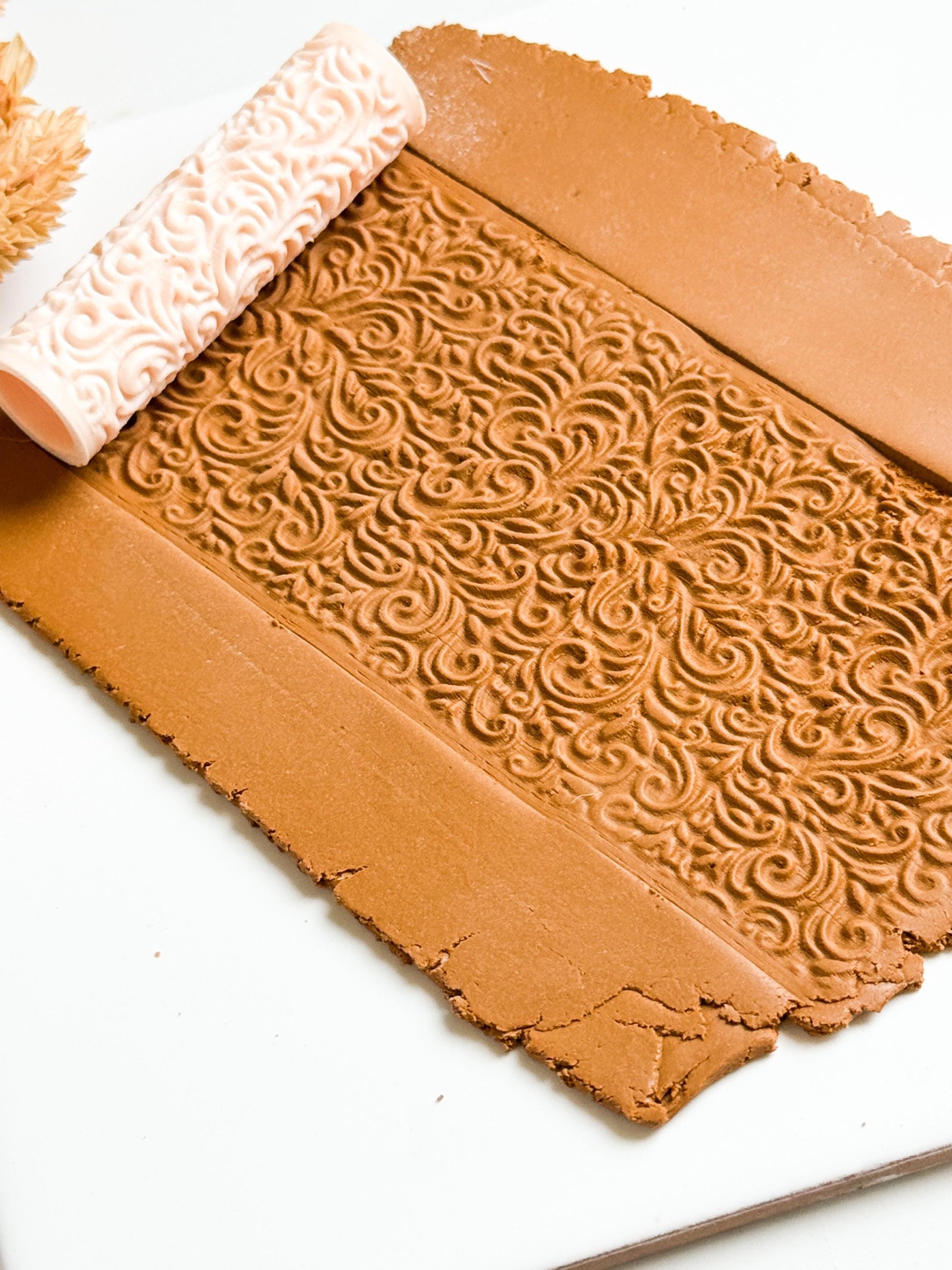 Baroque Swirl Texture Roller for Polymer Clay: Ornate Vine Pattern